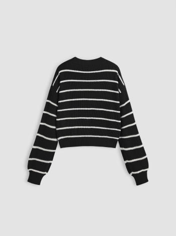 Randig Stickad Tröja Med Rund Hals