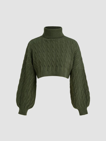 Flätstickad Croptopp Med Polokrage
