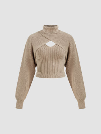 Stickad Wrap‑Shrug Med Polotopp