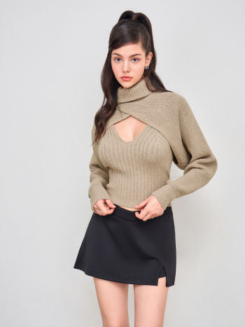 Stickad Wrap‑Shrug Med Polotopp