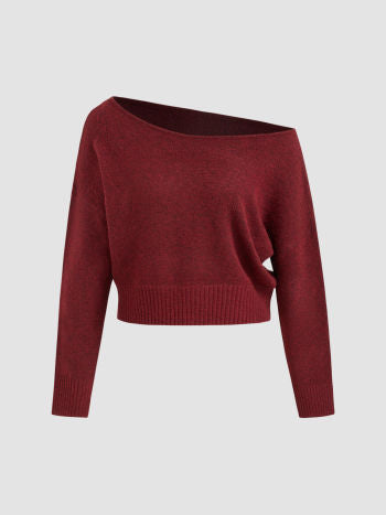 Stickad Asymmetrisk Långärmad Topp Med Båthals