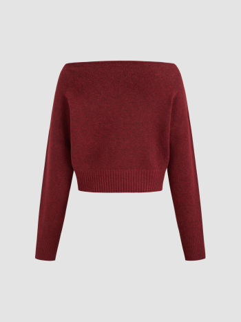 Stickad Asymmetrisk Långärmad Topp Med Båthals