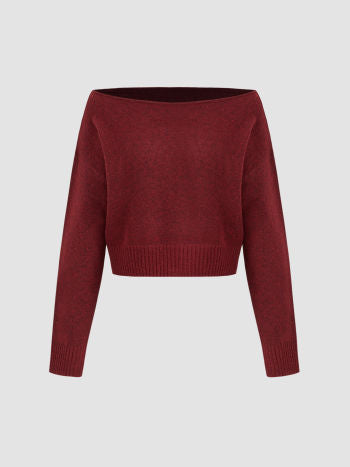 Stickad Asymmetrisk Långärmad Topp Med Båthals