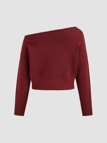 Stickad Asymmetrisk Långärmad Topp Med Båthals