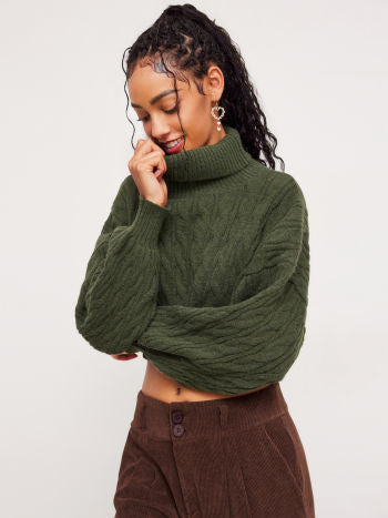 Flätstickad Croptopp Med Polokrage