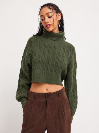 Flätstickad Croptopp Med Polokrage