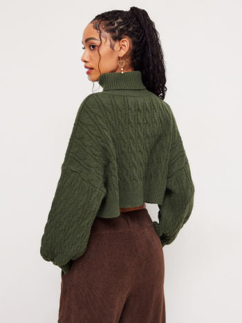 Flätstickad Croptopp Med Polokrage