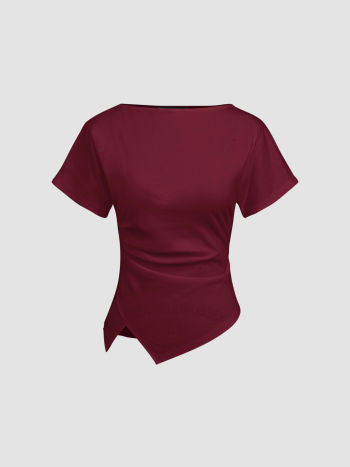 Asymmetrisk Randig Bomullstopp Med Rynk