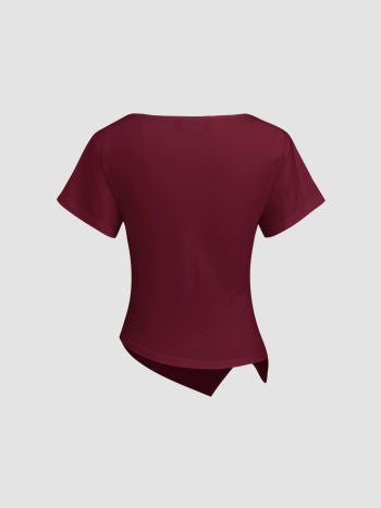 Asymmetrisk Randig Bomullstopp Med Rynk