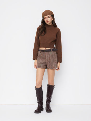 Stickad Ullblandad Polotröja Med Lång Ärmar I Kort Modell