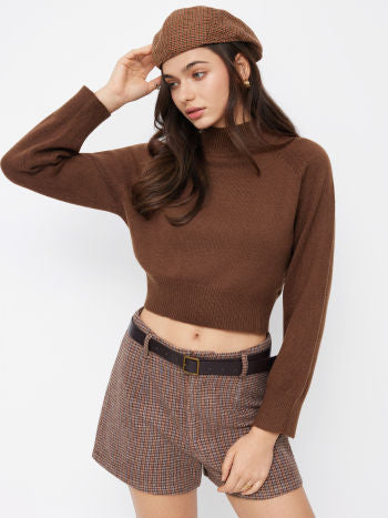 Stickad Ullblandad Polotröja Med Lång Ärmar I Kort Modell