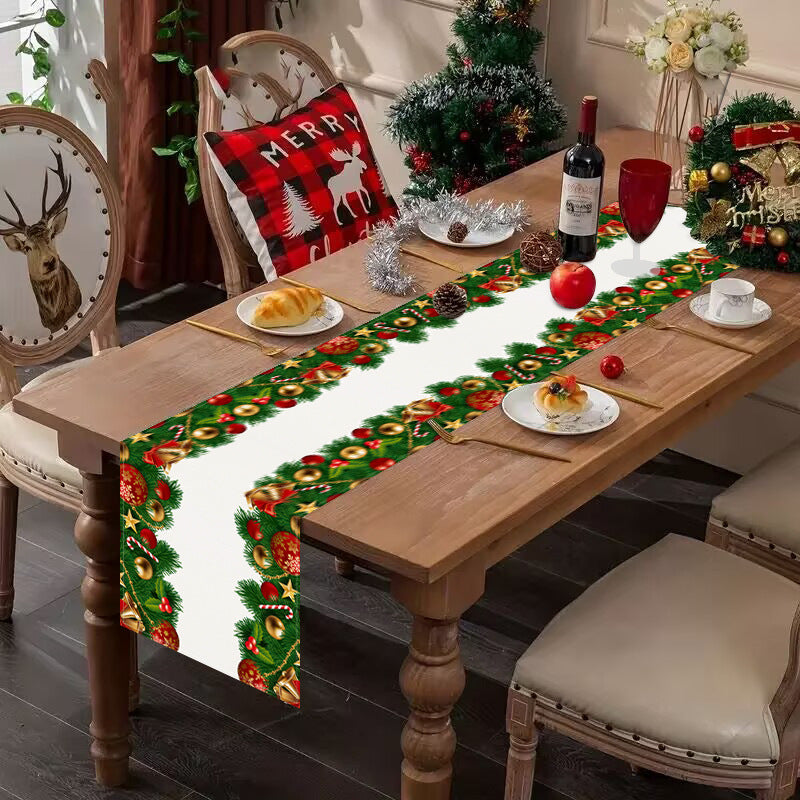 Kerst Tafelloper met Kerstklokken en Kerstballen