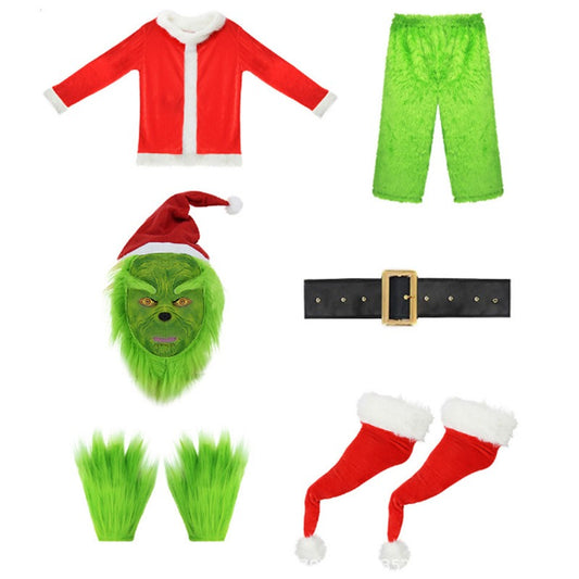 Grinch Kerstman Kostuum - Set met Wolbroek